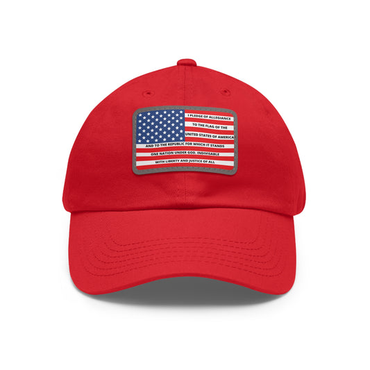 Pledge of Allegiance to the Flag of United States of America Mom and Dad Hat with Leather Patch