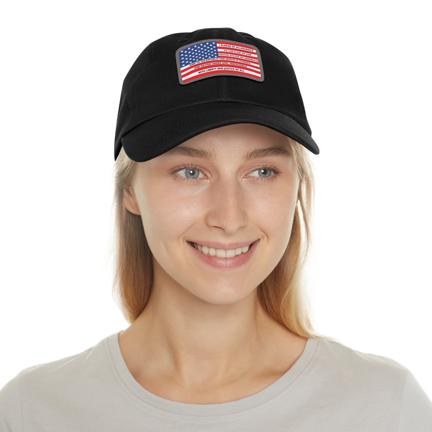 Pledge of Allegiance to the Flag of United States of America Mom and Dad Hat with Leather Patch