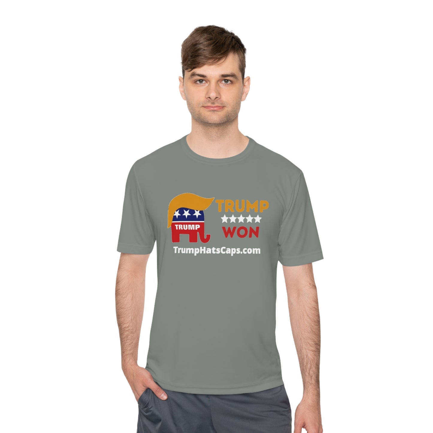 Trump Won TrumpHatsCaps.com Men's Woman's Moisture Wicking Tee