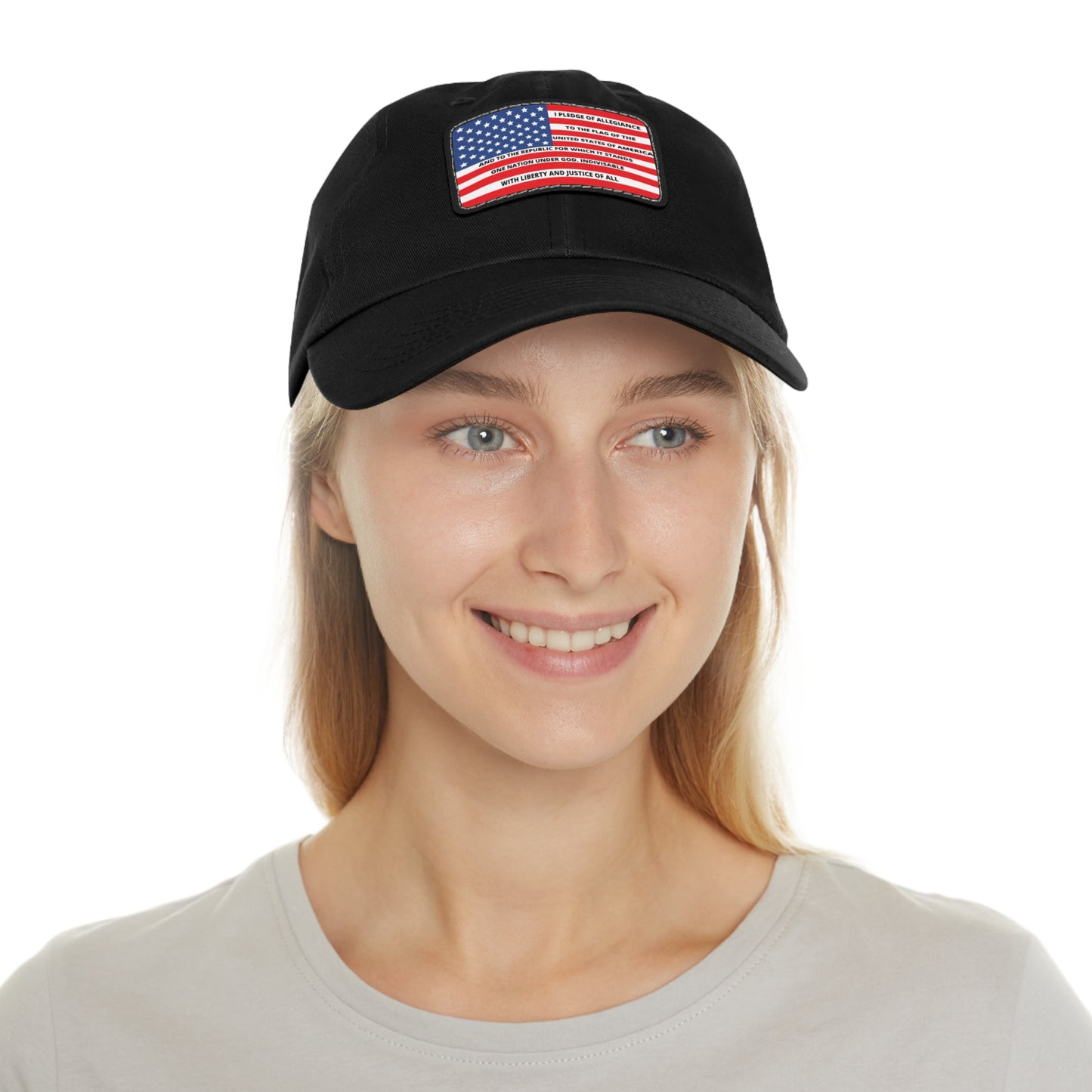 Pledge of Allegiance to the Flag of United States of America Mom and Dad Hat with Leather Patch