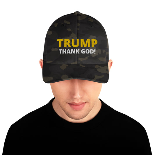 TRUMP Thank GOD! - Structured Twill Cap - Back TrumpHatsCaps.com