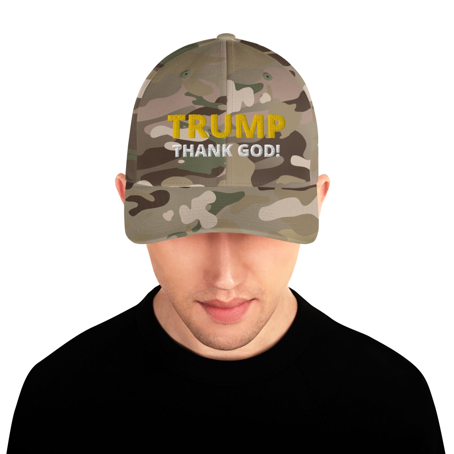 TRUMP Thank GOD! - Structured Twill Cap - Back TrumpHatsCaps.com